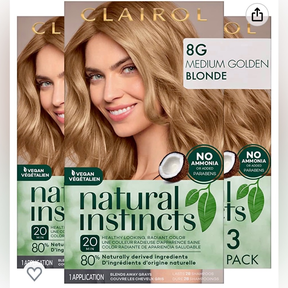 Natural Instincts Clairol Hair Color, Sunflower Medium Golden Blonde 8G